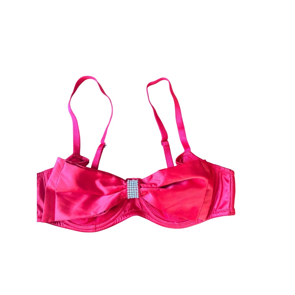 Satin Bow Rhinestone Victorias Secret Demi Bra Unlined Underwire 34B Pink